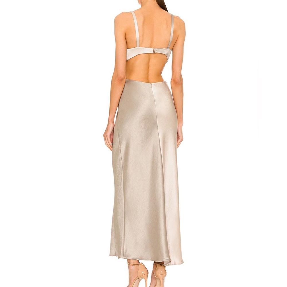 Bec + Bridge Stone Grey Satin Colorblock Felix V Cut Out Maxi Dress - Picture 7 of 14
